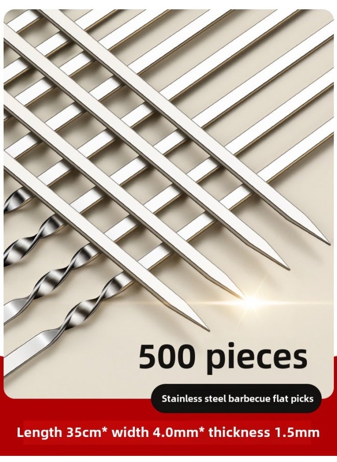 Generic Barbecue Skeel 304 Stainless Steel Wooden Handle String Skeel Outdoor Mutton Skebab Skebab Iron Skeel Tool Household Flat Skeel-Color:500 Support]♥extra Thick Lengthening♥[food Grade Stainless Steel]]  - Image 1
