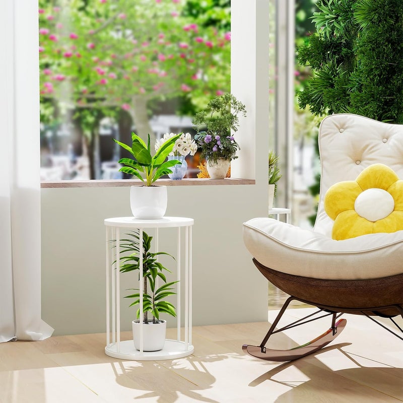 HDANI Set of 3 Round Metal Plant Stands 35/45/55 cm, Solid and Sturdy Flower Stand for Living Room, Garden, Balcony, Wooden Flower Stool, White - Image 4