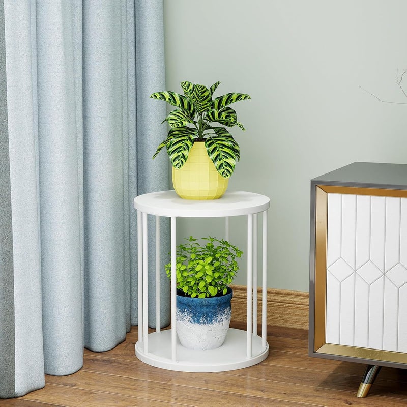 HDANI Set of 3 Round Metal Plant Stands 35/45/55 cm, Solid and Sturdy Flower Stand for Living Room, Garden, Balcony, Wooden Flower Stool, White - Image 3