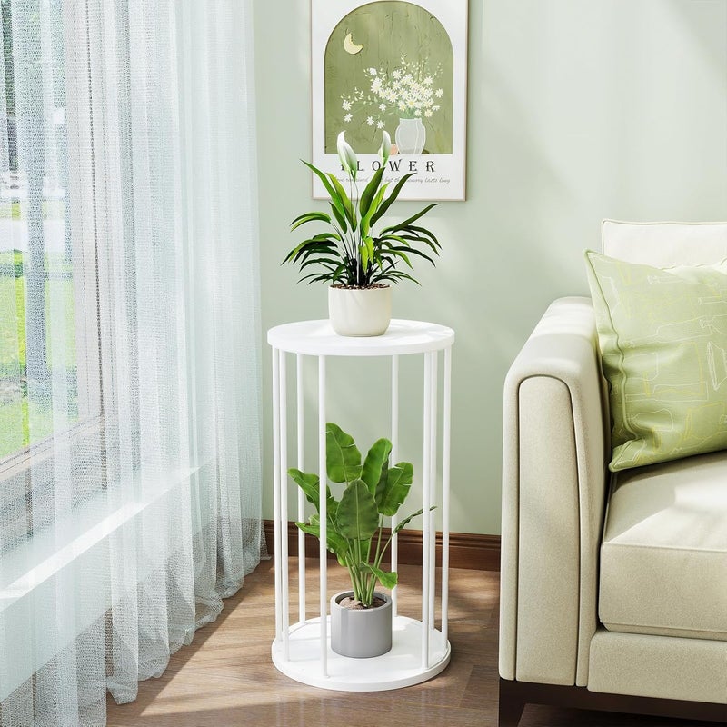 HDANI Set of 3 Round Metal Plant Stands 35/45/55 cm, Solid and Sturdy Flower Stand for Living Room, Garden, Balcony, Wooden Flower Stool, White - Image 5
