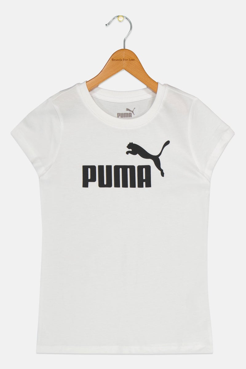 PUMA Kids Girl Sportswear Fit Short Sleeve Brand Logo T-shirt, White - Image 2