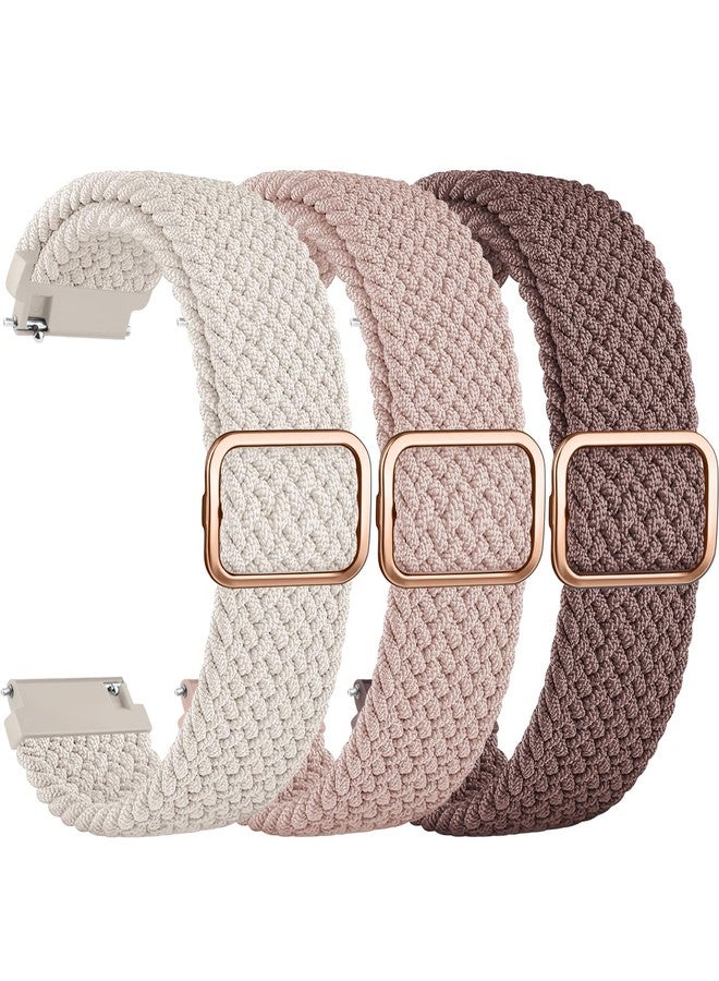 Meliya Braided Stretchy Bands for FITVII HM57 / MorePro HM57 Smart Watch Bands, 22mm Elastic Straps for FITVII HM57 / MorePro HM57 Smart Watch for Women Men (Mauve/Pink Sand/Starlight) - Image 1