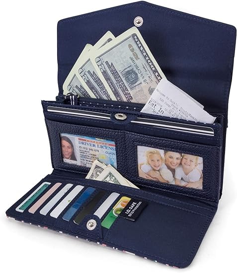 Nautica Money Manager Womens Slim Compact RFID Blocking Credit Card Holder Clutch Wallet Organizer with Zipper Coin Purse and Phone Compartment in Ribbon Stripe - Image 4