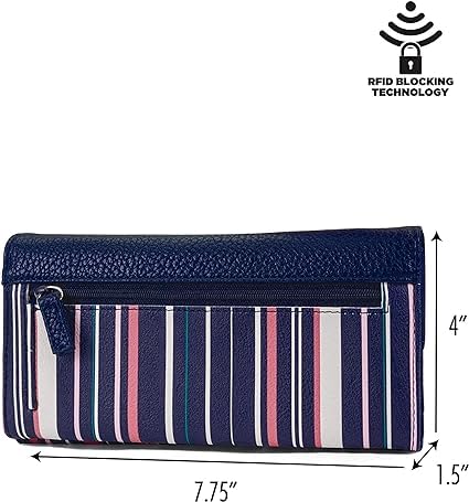 Nautica Money Manager Womens Slim Compact RFID Blocking Credit Card Holder Clutch Wallet Organizer with Zipper Coin Purse and Phone Compartment in Ribbon Stripe - Image 3