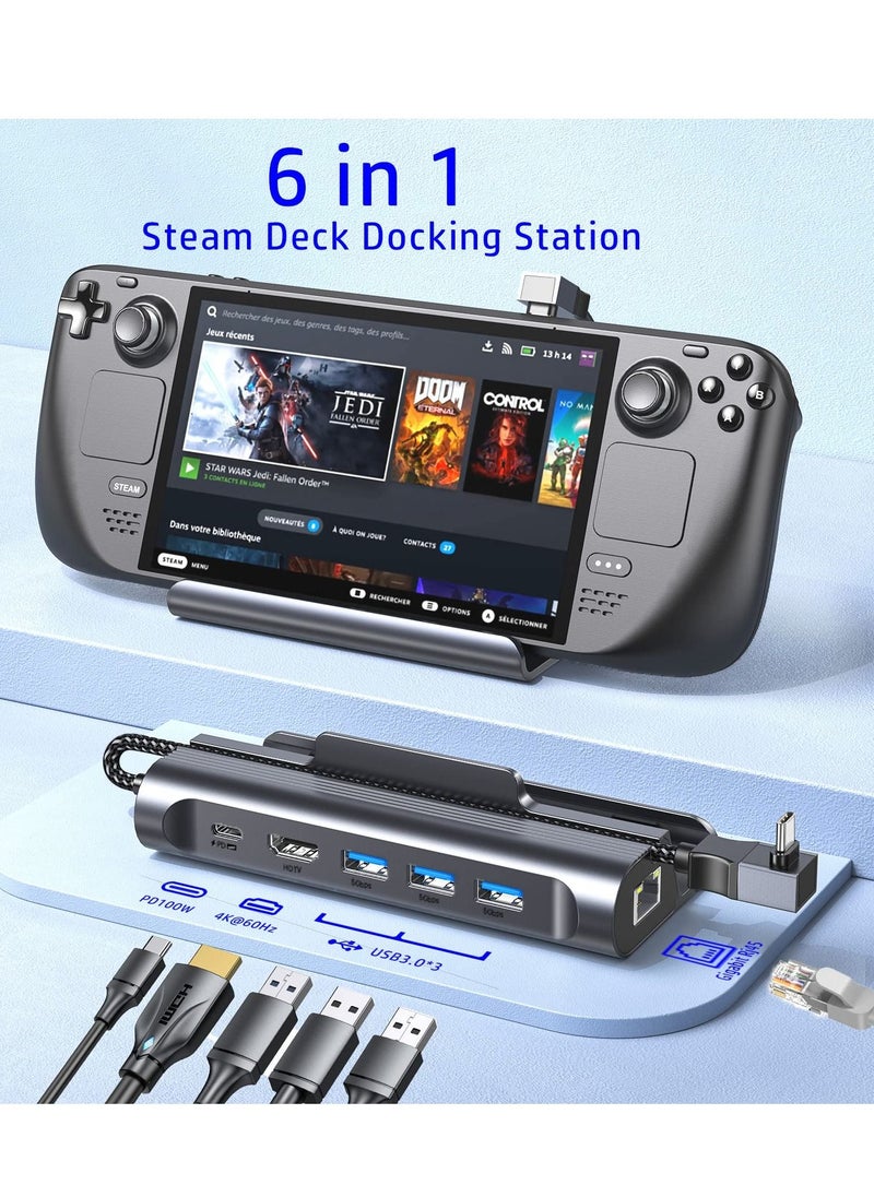 Excefore - 6-in-1 Docking Station for Steam Deck, HDMI 2.0 4K@60Hz, Gigabit Ethernet, 3 USB-A 3.0, USB-C PD Port for Full Speed Charging - Compatible with Valve Stream Deck Accessories - Image 1
