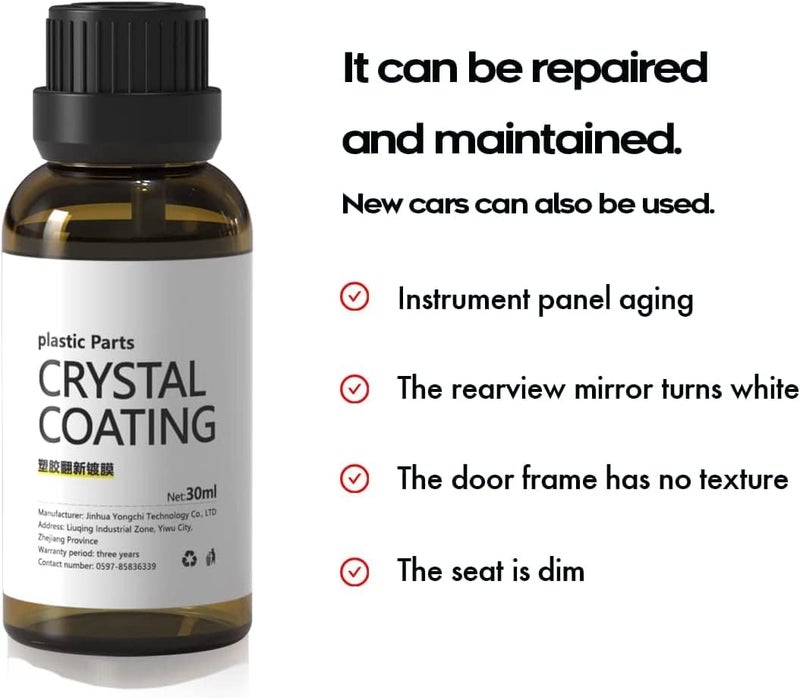 comfrt Plastic Parts Crystal Coating - 30ml Easy to Use Car Refresher - [NEW] Plastic Parts Refresher Agent for Car - Great Gloss Protection - Plastic Revitalizing Coating Agent with Sponge and Rag (1PC) - Image 2