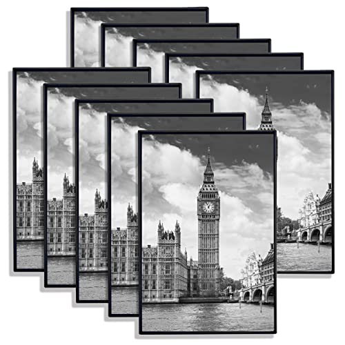 GOmaize Front Loading Black Picture Frame 5x7 Set of 10 Wall and Table Mounting