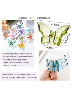 La Jolie Jasmin La Jolie Jasmin HairClawClip, 6 Pieces Large Butterfly Hair Clip, 3.4 x 2.2 x 1.9 inches, for Thick Hair, Jumbo Claw Clip, Transition from Day to Night, Ideal Gift for Women and Girls, Crystal 6  - Image 4