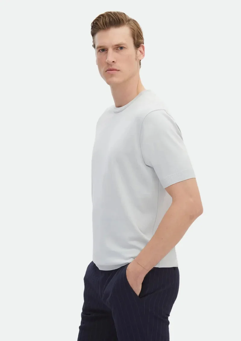 RAMSEY Light Grey Plain Crew Neck 100% Cotton T-Shirt