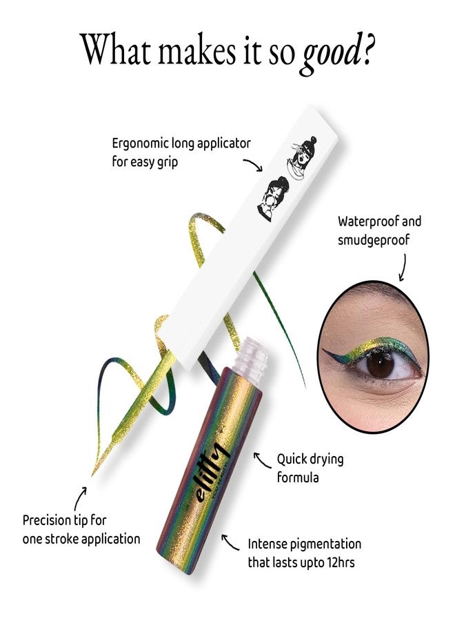 Elitty Holographic Eyeliner 4g - All The Rizz With Ombre Shimmery Finish | Long Lasting, Waterproof, Smudge Proof Liquid Eyeliner | Quick Drying Formula With Monochrome Effect - Shade (Green Brown) - Image 3