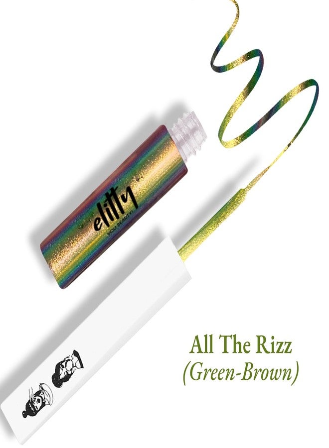 Elitty Holographic Eyeliner 4g - All The Rizz With Ombre Shimmery Finish | Long Lasting, Waterproof, Smudge Proof Liquid Eyeliner | Quick Drying Formula With Monochrome Effect - Shade (Green Brown) - Image 2