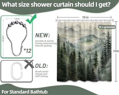 QGHOT Mountain Shower Curtain Green Forest Nature Shower Curtains for Bathroom Rustic Woodland Pine Tree Landscape Bath Decor Sets, Waterproof Polyester Fabric with Hooks, 70x72in - Image 5