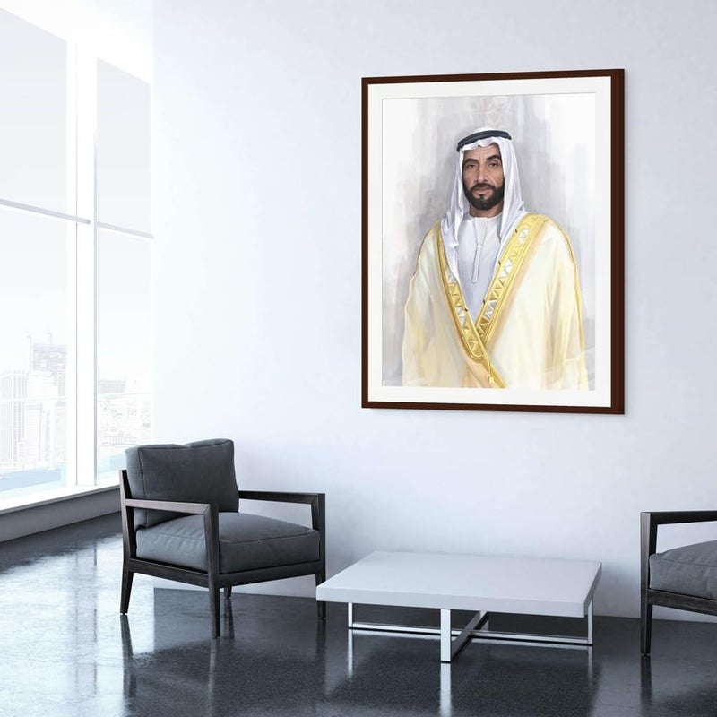 آرت دیکور  فن الديكور المؤطر الفني لصورة الشيخ زايد بن سلطان آل نهيان، فن جدران الإمارات مع طباعة لوحة مات، ديكور جدران للمنزل وغرفة المعيشة والمكتب والهدايا 30×40 سم - Image 2