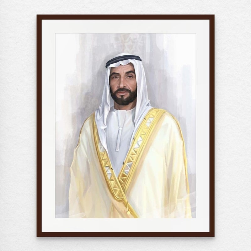 آرت دیکور  فن الديكور المؤطر الفني لصورة الشيخ زايد بن سلطان آل نهيان، فن جدران الإمارات مع طباعة لوحة مات، ديكور جدران للمنزل وغرفة المعيشة والمكتب والهدايا 30×40 سم - Image 1