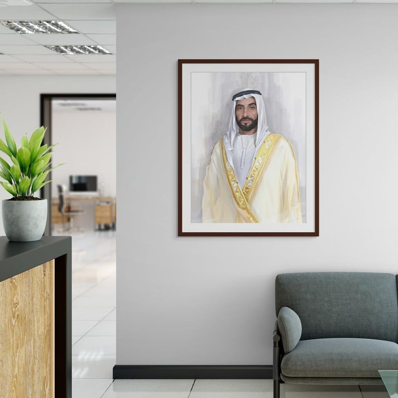 آرت دیکور  فن الديكور المؤطر الفني لصورة الشيخ زايد بن سلطان آل نهيان، فن جدران الإمارات مع طباعة لوحة مات، ديكور جدران للمنزل وغرفة المعيشة والمكتب والهدايا 30×40 سم - Image 3