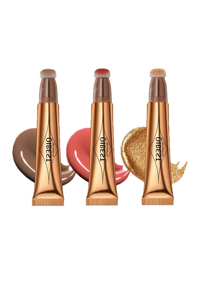 3 Pcs Cream Contour Sticks with Cushion Applicator,Shades with Highlighter and Blush,Waterproof Contour Pen,Highlighter Stick,Blush Stick Easy to Create 3D Face Makeup - Image 1