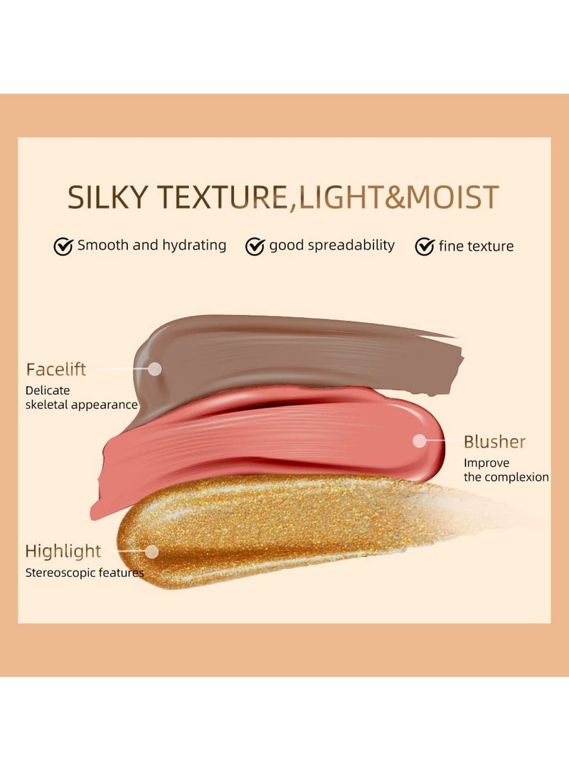 3 Pcs Cream Contour Sticks with Cushion Applicator,Shades with Highlighter and Blush,Waterproof Contour Pen,Highlighter Stick,Blush Stick Easy to Create 3D Face Makeup - Image 2