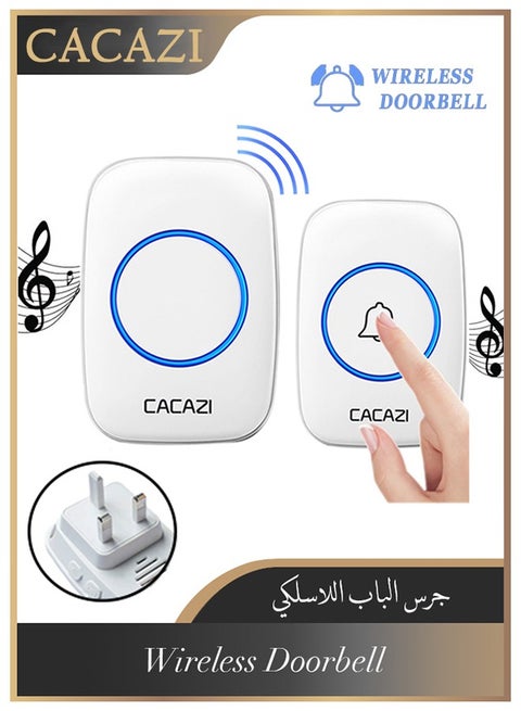 Waterproof Wireless Doorbell with LED Flash, Over 1000 Feet Range, 60 Sounds and 5 Levels of Volume, Cordless Doorbell for Home, Office, Apartment, Hotel, Warehouse and Anti-Theft White