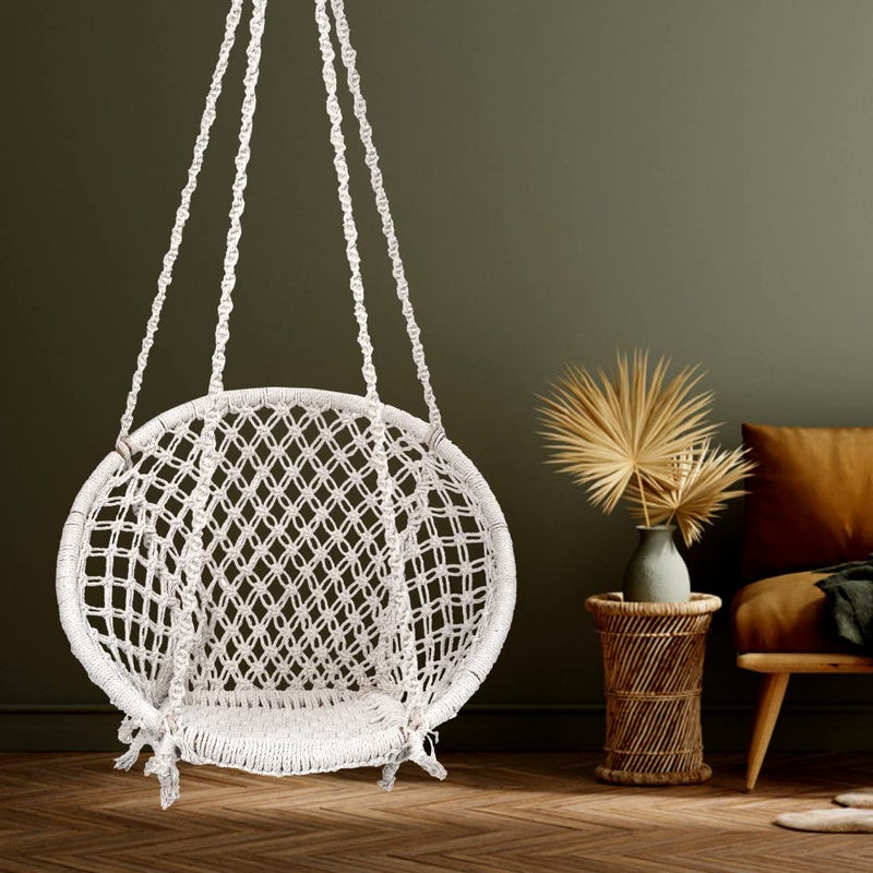 Patiofy Cotton Netted Round Large Swing for AdultsSwing for BalconySwing Chair for Adults for HomeHammock Swing for AdultsSwing Chair WoodenWithout Hanging Kit 120Kgs Weight Capacity White - Image 1