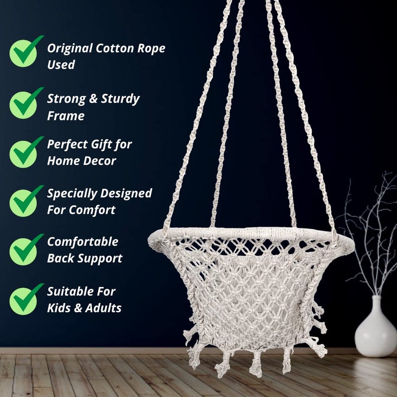 Patiofy Cotton Netted Round Large Swing for AdultsSwing for BalconySwing Chair for Adults for HomeHammock Swing for AdultsSwing Chair WoodenWithout Hanging Kit 120Kgs Weight Capacity White - Image 5