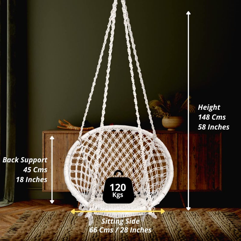 Patiofy Cotton Netted Round Large Swing for AdultsSwing for BalconySwing Chair for Adults for HomeHammock Swing for AdultsSwing Chair WoodenWithout Hanging Kit 120Kgs Weight Capacity White - Image 3