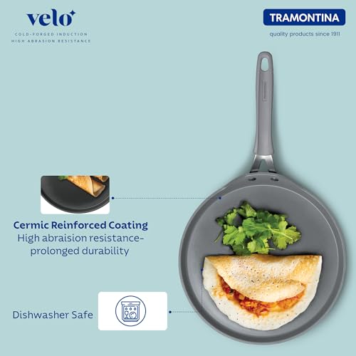 Tramontina Velo 30cm Forged with Ceramic Reinforced Interior Flat Dosa Tawa | Raised Edges | Gas/Induction Cookware | Tawa for Dosa, Uttapam | Stainless Steel Handle | Silicone Grip | Sand Beige - Image 3