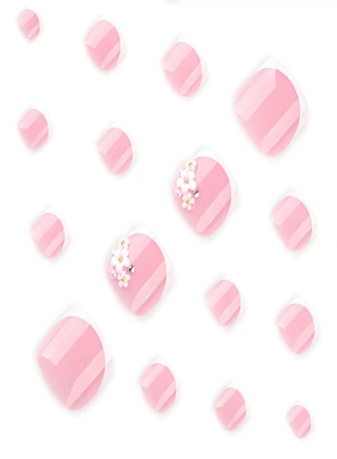 CTTHNBD White French Tip Press on Toenails - Short Square Fake Toenails with Flower Design - Summer Press on Toe Nails - for Women 24 Pcs - Image 4