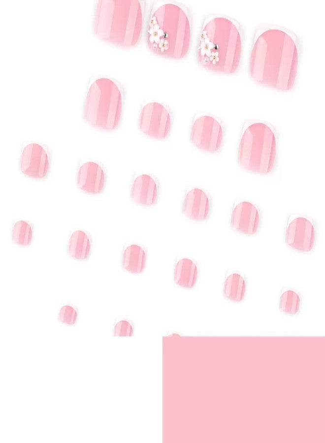 CTTHNBD White French Tip Press on Toenails - Short Square Fake Toenails with Flower Design - Summer Press on Toe Nails - for Women 24 Pcs - Image 3