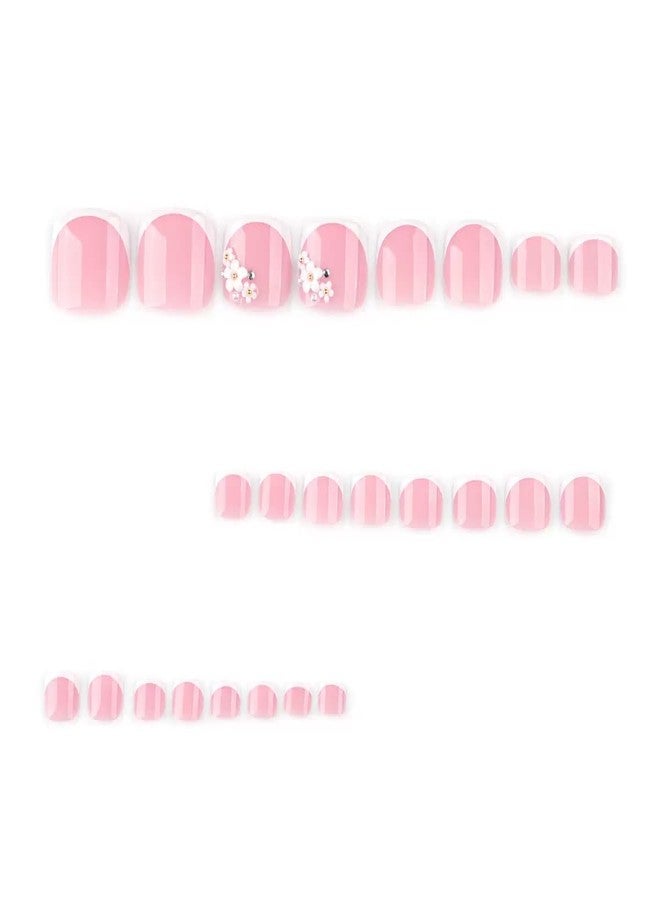 CTTHNBD White French Tip Press on Toenails - Short Square Fake Toenails with Flower Design - Summer Press on Toe Nails - for Women 24 Pcs - Image 2