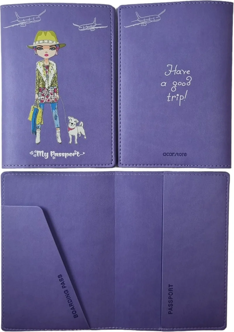 Smyrna Acar Mira Vegan Leather Printed Passport Cover Passport Holder Travel Wallet Light Purple