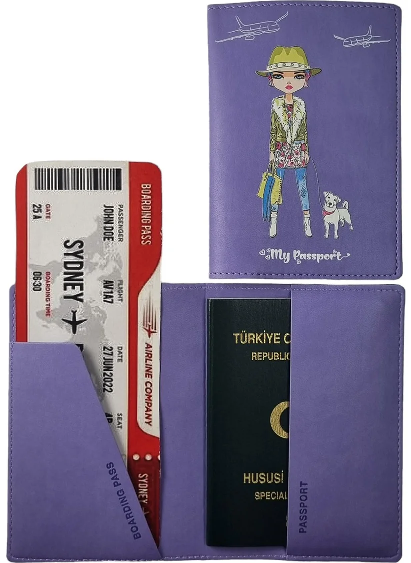 سميرنا Acar Mira Vegan Leather Printed Passport Cover Passport Holder Travel Wallet Light Purple