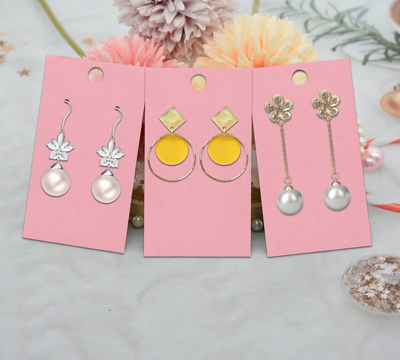 Twavang Earring Display Cards with 100Pcs Earring Holder Cards, 100 Pairs Clear Earring Backs and 100Pcs Self Adhesive Bags for Earrings Jewelry Display (Pink, 3.5" x 2") - Image 5