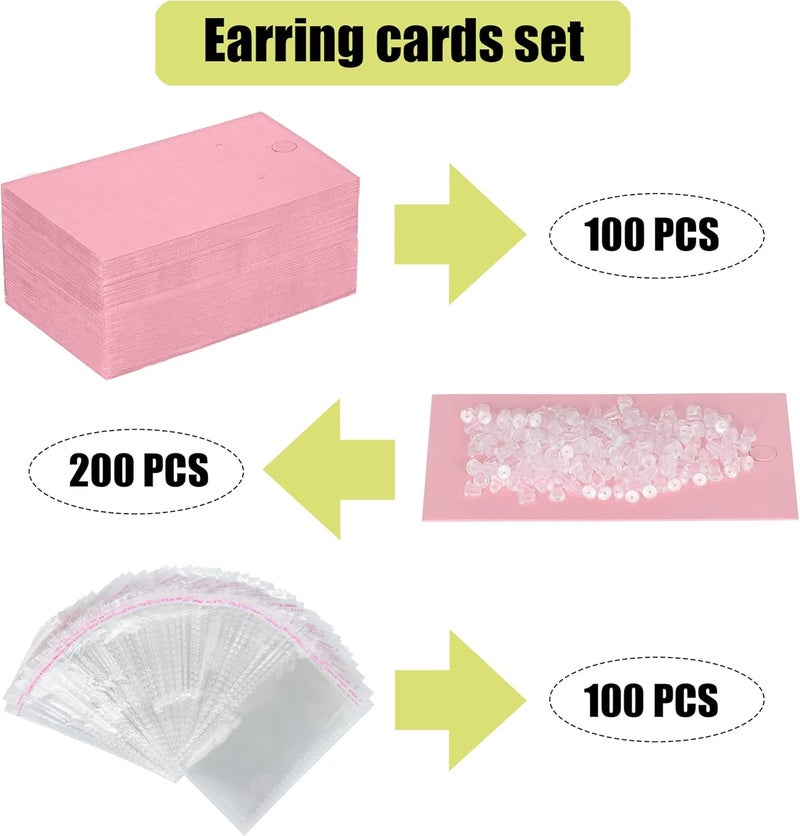 Twavang Earring Display Cards with 100Pcs Earring Holder Cards, 100 Pairs Clear Earring Backs and 100Pcs Self Adhesive Bags for Earrings Jewelry Display (Pink, 3.5" x 2") - Image 4