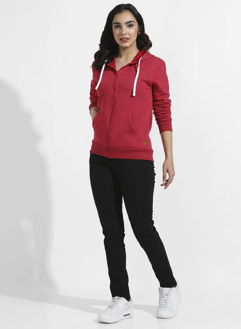 Campus Sutra Zip-Front Hoodie With Insert Pocket
