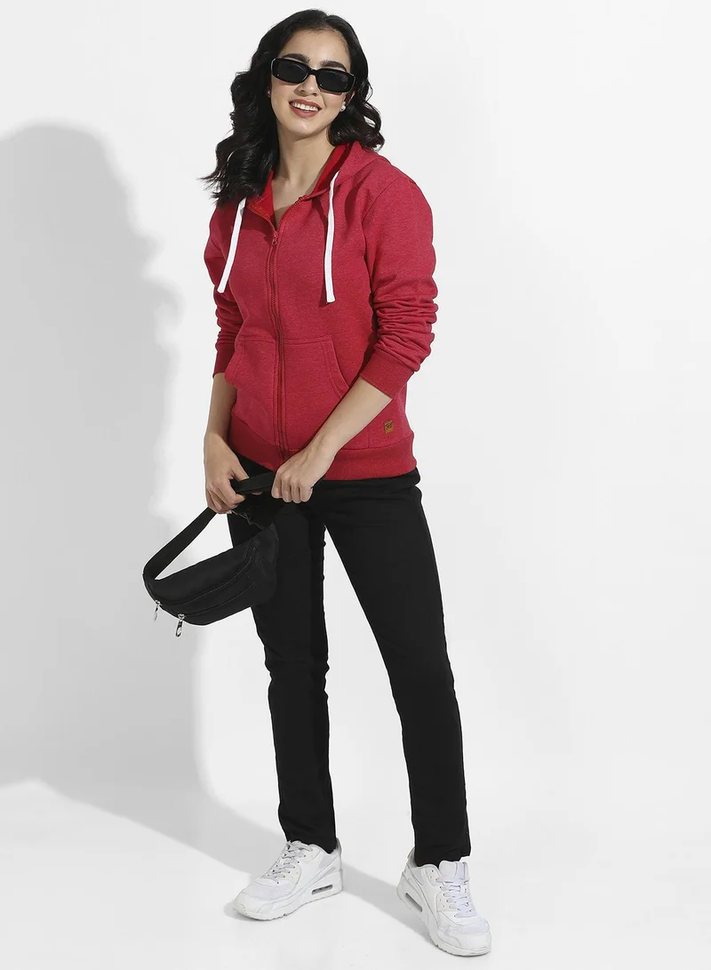 Campus Sutra Zip-Front Hoodie With Insert Pocket