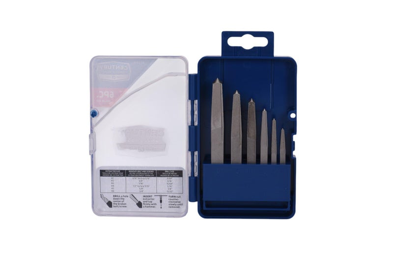 Century Drill Tool 73214 6Piece Square Flute Screw Extractor Set 1 6 for Extracting Broken Screws and Bolts Without Damaging Threads