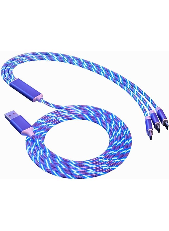 PROMASS 3 in 1 Multi Charging Cable,Led Flowing Cable USB Connector Compatible With Android iPhone and Type C Supports Fast Cable,Blue - Image 1