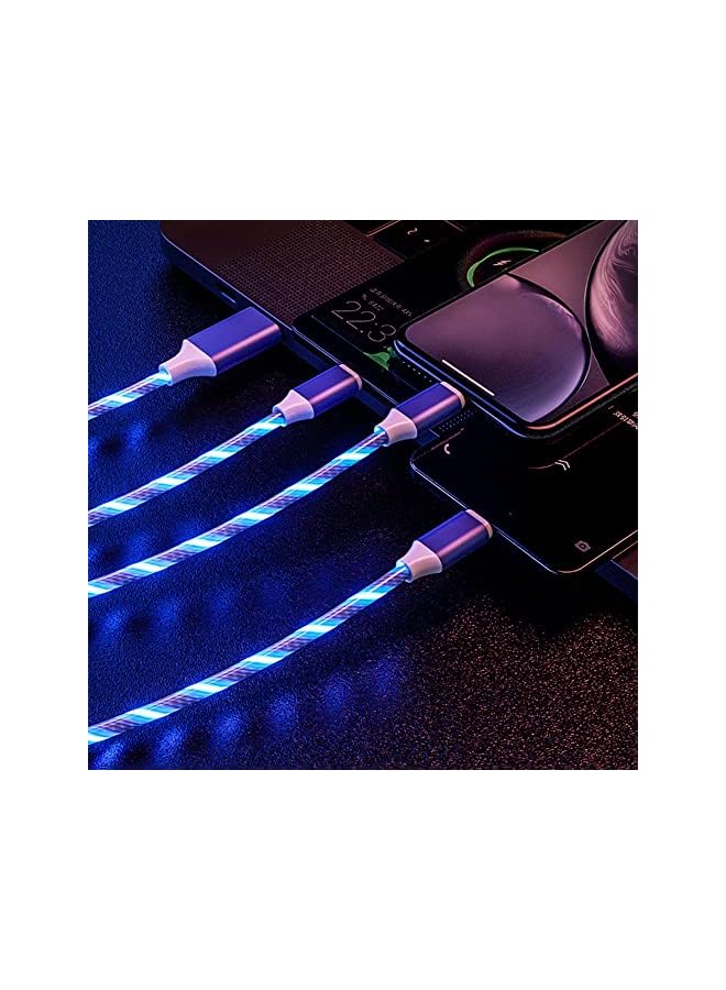 PROMASS 3 in 1 Multi Charging Cable,Led Flowing Cable USB Connector Compatible With Android iPhone and Type C Supports Fast Cable,Blue - Image 2