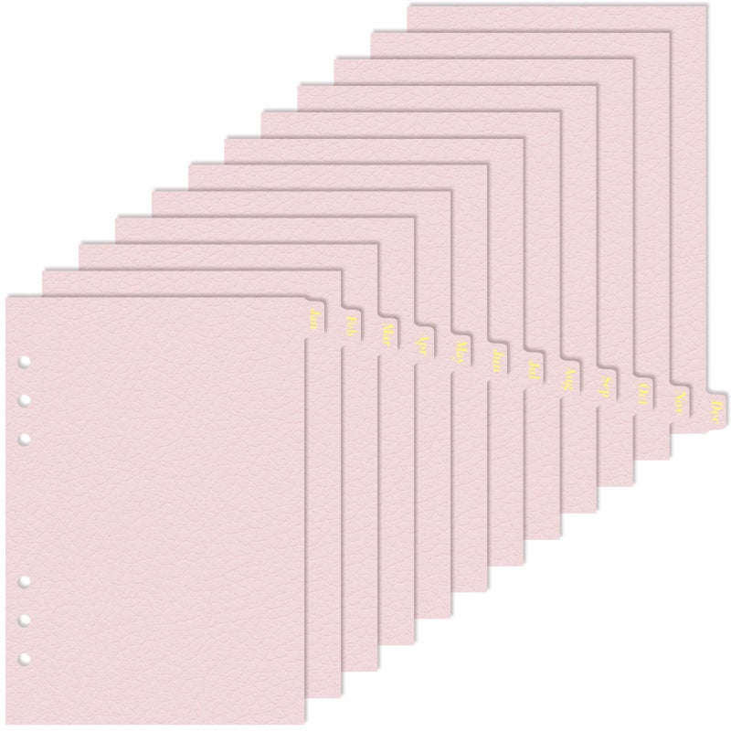 Koqye Leather Textured A5 Paper Card Dividers 6 Holes Ring Index Page Tab Divider for Travel Diary Binder Notebooks Journal Plan (12 Monthly Tabs - Pink) - Image 1