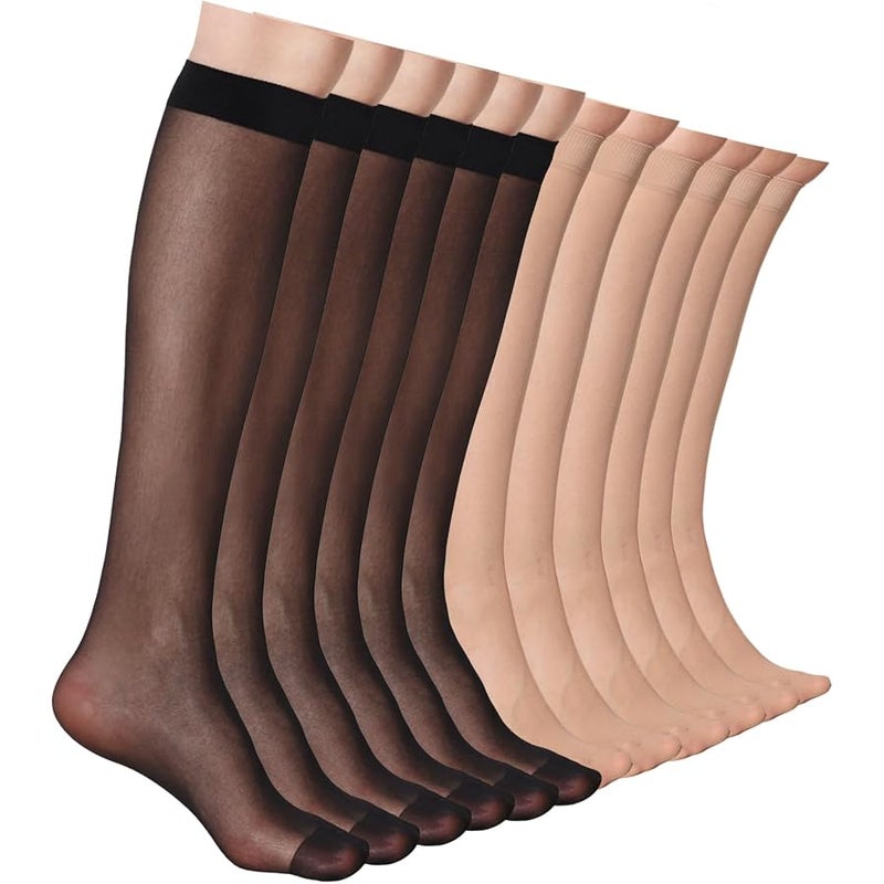 ZIHUA 12 Pairs Knee High Stockings for Women, 20 Denier Sheer Nylon Socks for Women - Image 1