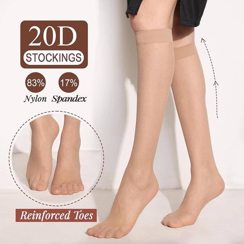ZIHUA 12 Pairs Knee High Stockings for Women, 20 Denier Sheer Nylon Socks for Women - Image 4