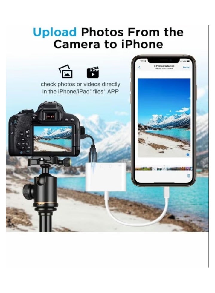 SD Card Reader for iPhone iPad,Game Camera SD Card Reader Viewer,Memory Card Reader Adapter with SD & MicroSD Card Slots,Plug and Play