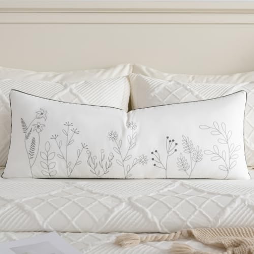 Sanmetex Spring Floral Throw Pillow Cover 14x36 Inch, Soft Decorative Lumbar Pillow Case for Sleeping Bed Bedroom Living Room and Home Décor Grey - Image 1