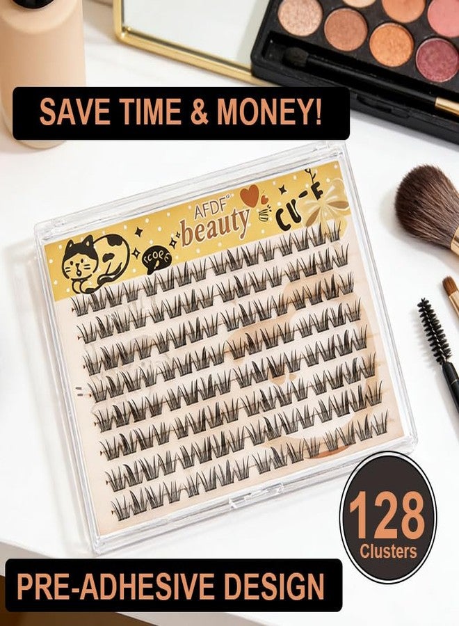 LASGOOS Self Adhesive False Eyelashes Clusters Press On 128Cluster Bulk Large Pallet LASGOOS Natural Look Pre-Glued 12-14mm Lashes Eyelash Extensions Comic Anime Longlasting No Glue/Remover Needed Lashes - Image 3