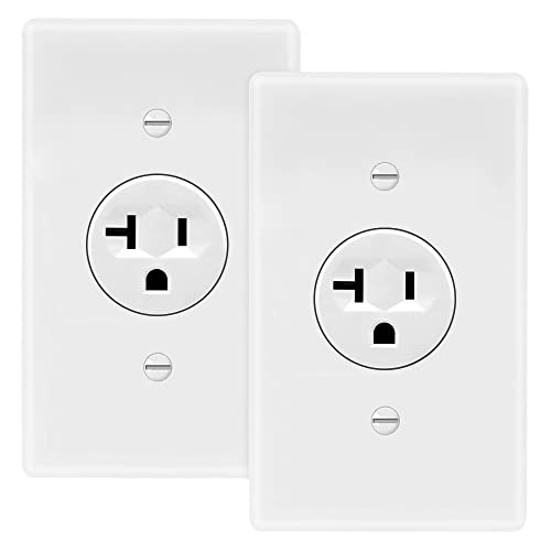 Maxxima 20A Single Receptacle Outlet - 2 Pack, 125 VAC Commercial Grade White Electrical Outlet for Appliances, NEMA 5-20, UL Listed, Wall Plates Included, Ideal for Construction and Renovations - Image 1