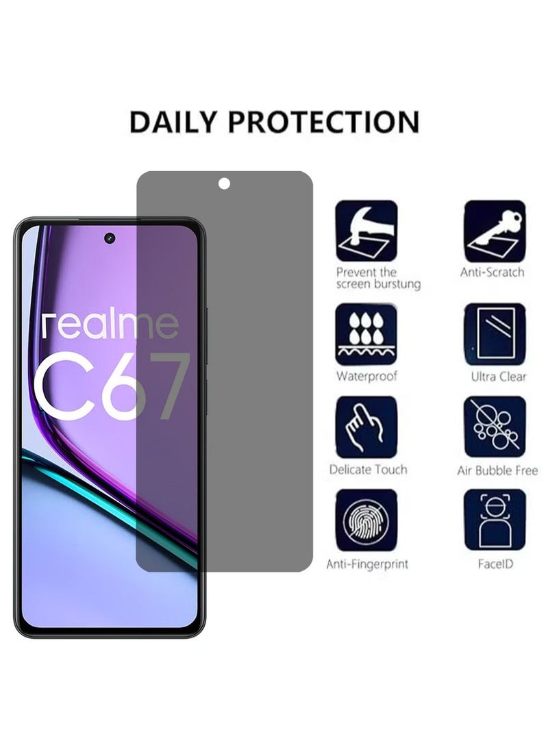 X-level 2 Pack Realme C67 4G Privacy Screen Protector with Easy Install Anti-Scratch Glass 9H Hardness,Anti-Spy Anti-fingerprint Anti-drop Tempered Glass Film Protector Full Cover Protection accessory - Image 2