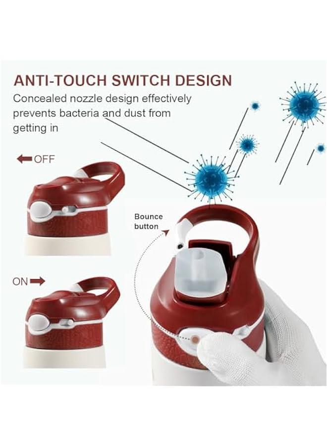 هوكور زجاجات مياه للاطفال من الستانلس ستيل مع ماصة، زجاجة مياه معزولة بجدار مزدوج سعة 13.5 اونصة، تحافظ على المشروبات الساخنة والباردة، زجاجة للاطفال الصغار مع مقبض خالية من BPA للمدرسة للاولاد والبنات (د - Image 4
