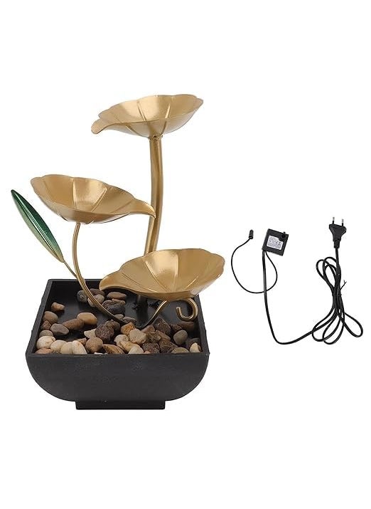 Botash Botash 3Tier Metal Tabletop Water Fountain for Home Decor Living Room Indoor Waterfall Desktop Leaf Fountains for Office Table Relaxation Fountain with Natural Stones1pcsMulticolor  - Image 4