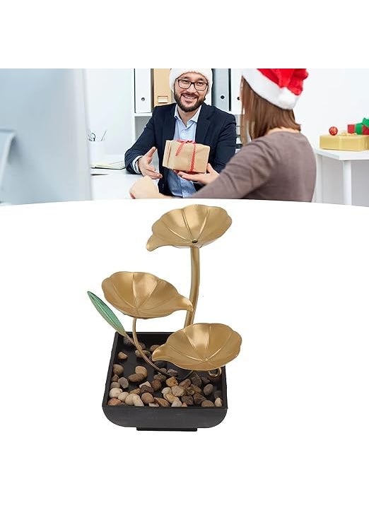 Botash Botash 3Tier Metal Tabletop Water Fountain for Home Decor Living Room Indoor Waterfall Desktop Leaf Fountains for Office Table Relaxation Fountain with Natural Stones1pcsMulticolor  - Image 5