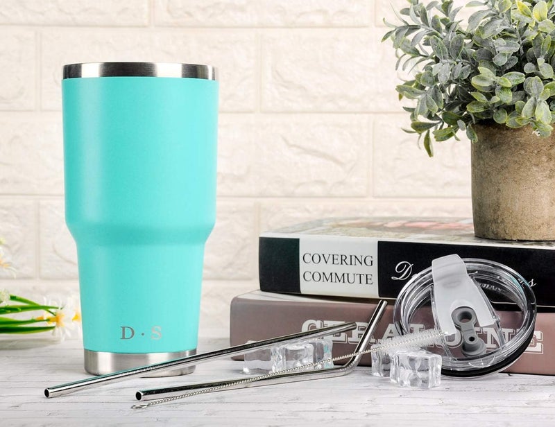 DS 30oz Mint Tumbler Stainless Steel Double Wall Vacuum Insulated Mug with Straw and Lid, Cleaning Brush for Cold and Hot Beverages - Image 4